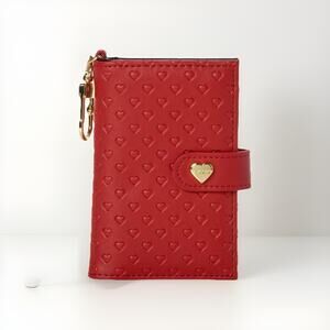 XOX BETSEY JOHNSON Red Card Case Wallet Key Ring Bag Charm Embossed Heart XOLEAH